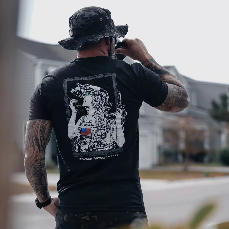 Street Fashion For Short Guys - メンズTシャツ アウトドアスポーツ タクティカルTシャツ 通気性のあるOネック コットン 半袖トップス