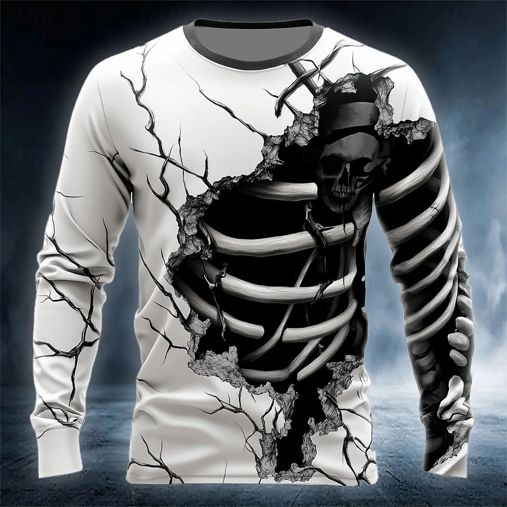 Street Fashion Y2K - 面白い3DスカルプリントメンズTシャツ ファッションルーズ長袖トップス ストリートヒップホップ y2k服 春秋快適プルオーバー