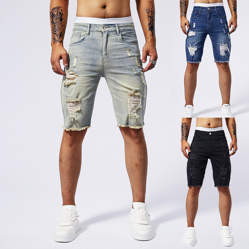 2025 夏の新メンズリッピングデニムショーツファッションヴ - Street Fashion Men 2025 のレビューと価格