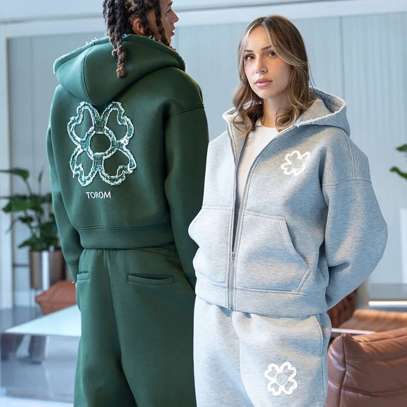 春秋オーバーサイズ四つ葉のクローバーアップリケジップアップフ - Street Fashion Y2K のレビューと価格