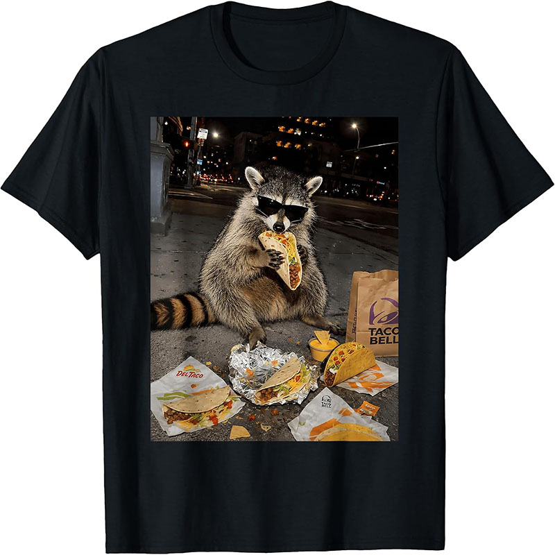 サングラスをかけたアライグマがタコスを食べている、面白いスト - Fashion Street Night のレビューと価格
