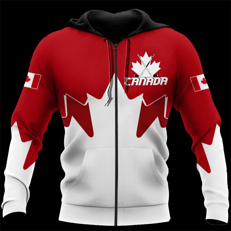 男性と女性のためのメープルリーフ生成されたジップパーカー、3 - Street Fashion Canada のレビューと価格