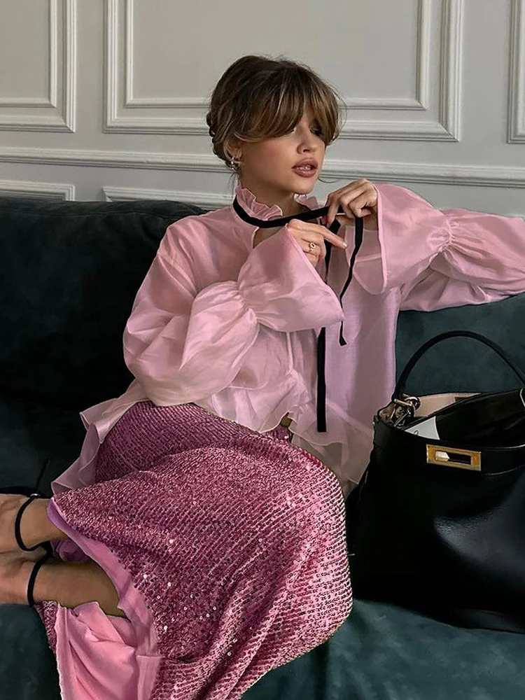 セクシーなフリルレースアップブラウス レディース シックな無 - Fashion Street Night のレビューと価格