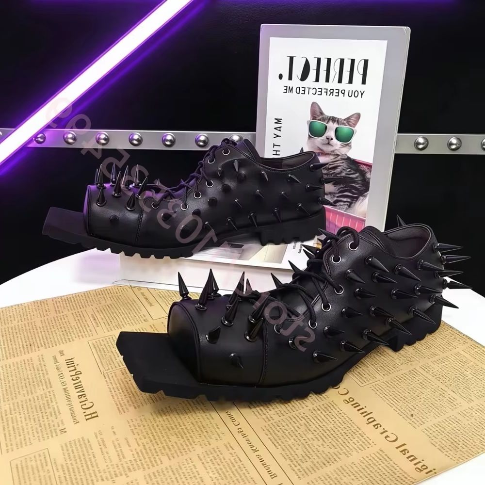 レディース ブラックレザー ホッグトゥブーツ パンク Y2K - Street Fashion Y2K のレビューと価格