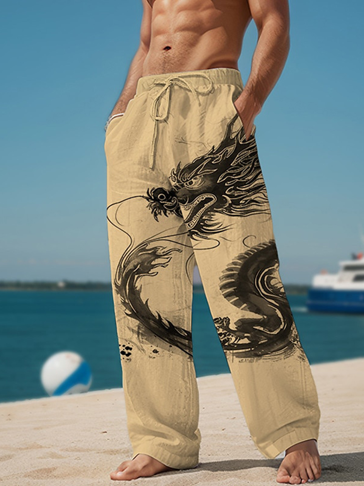 2025年秋のカジュアルファッション：水墨画風の龍柄を3Dプ - Street Fashion Men 2025 のレビューと価格